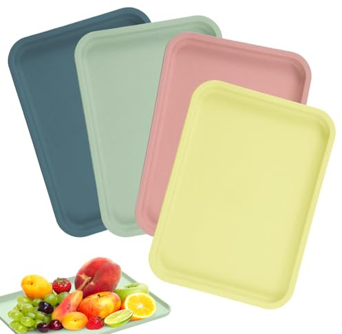 4 Stück Kunststofftablett, 31 x 22,5cm Tablett Plastik Tabletten Küche Rechteckiges Tablett Kunststoff Serviertablett Kunststoff Wiederverwendbar Küchentablett für Küche Café Restaurant