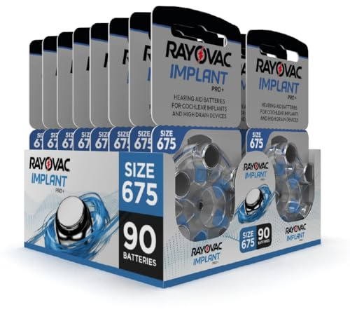 Hearing360 90 batterie per impianti cocleari Rayovac Implant Pro+ misura 675I, durata massima, compatibili con tutti gli impianti cocleari, pile senza mercurio e cadmio