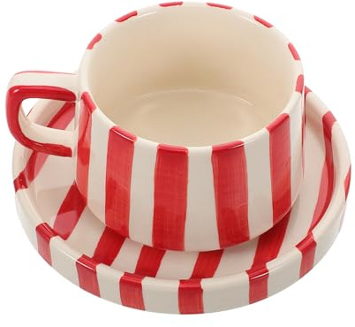 Toyvian Tasse à Café Céramique Rayée avec Soucoupe pour Latte Art et Thé Coffret Cadeau pour Bureau et Maison Set Unique pour Café et Cappuccino