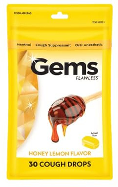 Gems Cough Drops Honey-Lemon Flavored - Soothing Throat Relief Cough Drops, Menthol Cough Suppressant, Cold & Sore Throat Relief That Lasts - Rich and Refreshing Taste - 30 Count Bag (Pack of 9)