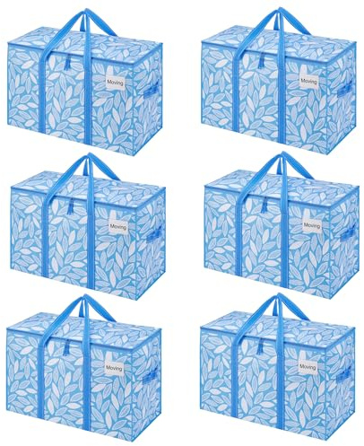 VENO 6 Pack Extra Large Moving Storage Bags with Zips, Heavy-Duty Organizer Tote, Moving Box Alternative, Clothes Storage Bin, Tag Pocket Water-Resistant (Spring Breeze, 6 Pack)
