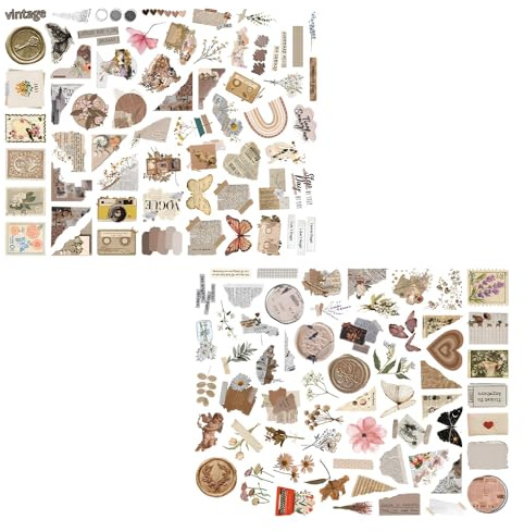 TONGIHS 120 Piezas pegatinas vintage,Estética Scrapbook Accesorios,Scrapbooking Kit,para botellas de agua, ordenadores portátiles, cuadernos, agendas, regalos, álbumes de recortes, teléfonos