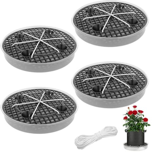 Tutamaz 4 stycken självvattnande tygkruka, underlägg, självvattnande tygryta, bilbevattningssystem, fötter för blomkruka utomhus, växtkruka självvattnande planta, självvattnande kruka