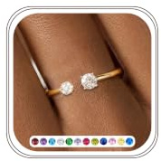 Aidenn Birthstone Ring for Women Adjustable 14K Gold Plated Zirconia Open Ring Personalised Stacking Ring Statement Jewellery Gift