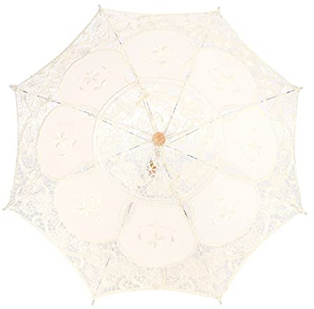 Annadue Spetsparaply, Vintage Brudparaplyparasoll med Spetskant för Bröllopsfoto, Kostymfesttillbehör, Fotografitillbehör (Beige)