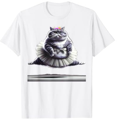 Chat de Ballet Amusant avec Un Gros Ventre Portant Un Tutu. T-Shirt Graphique avec Valeur