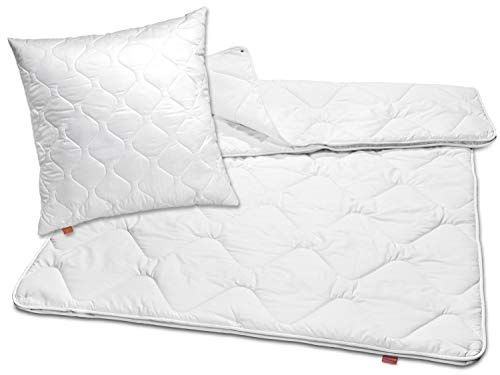 sleepling 4 Jahreszeiten Bettdecke 155x220 Set mit Kissen 80x80, Bettzeug | Decke und Kopfkissen, Vierjahreszeiten Steppdecke 155 x 220, Made in EU, Ökotex, Waschbar 60 Grad, 100% Mikrofaser