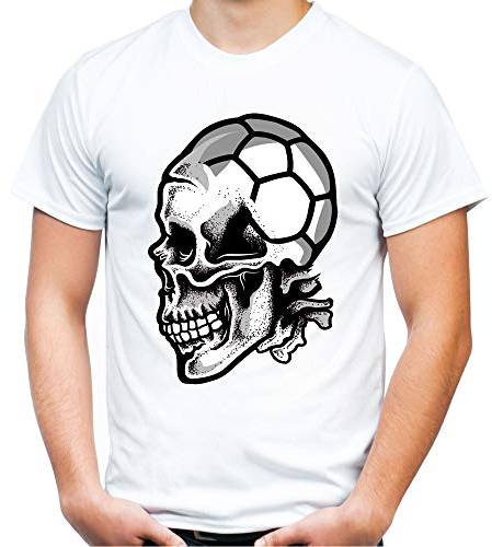 Sport Skull Handball Männer und Herren T-Shirt | Sport Totenkopf (L, Weiß)