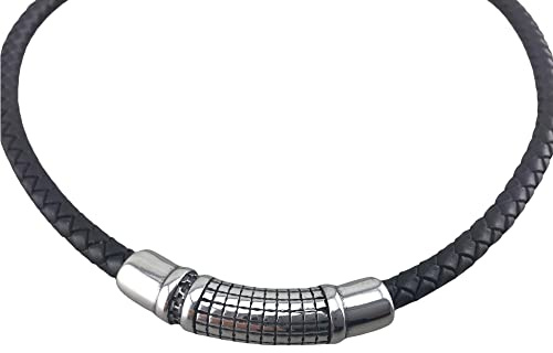 moderne Lederkette, Halskette aus echtem Leder schwarz black für Herren, Männer, schönes Edelstahl Zierelement, mit Bajonettverschluss, verschiedene Längen zur Auswahl LK7