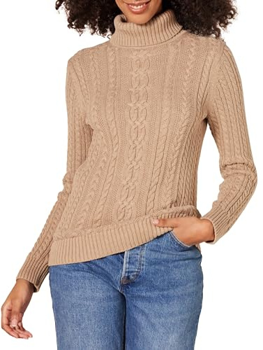 Amazon Essentials Damen Leichter Rollkragenpullover Mit Zopfmuster (Erhältlich In Übergröße), Kamelbraun Meliert, XXL
