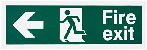 Hinweisschild Fire Exit, Pfeil nach links, starrer Kunststoff mit selbstklebender Rückseite, 300 mm x 100 mm