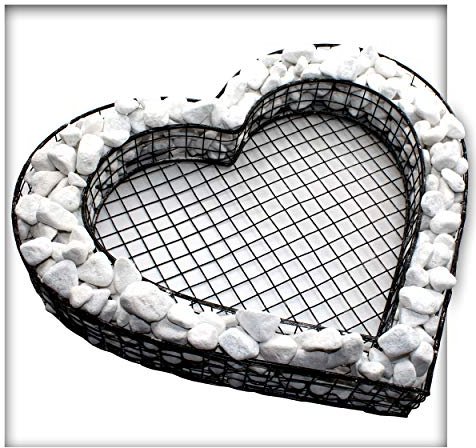 Kieskönig Herz Gitter Grabschmuck Grabgestaltung Pflanzschale Friedhof Grabdeko mit Marmorkies Carrara Weiss