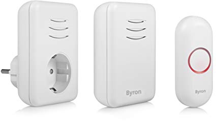 Byron DBY-22316 trådlös dörrklocka, 16 melodier och upp till 150 m räckvidd, kan anslutas till 6 ringklockor, 5 nivåer volym, ringklocka