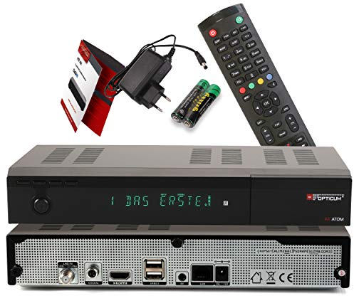 Red Opticum AX Atom 4K UHD digitaler Satellitenreceiver mit PVR Aufnahmefunktion - alphanumerisches Display/HDMI / 2X USB 2.0 / RJ45 LAN-Ethernet Port/Coaxial Audio Out / 12V Netzteil, schwarz