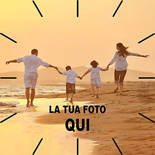 Stileitaliano Orologio da Parete personalizzato in legno moderno con Trattini Neri Orologi a muro con foto stampa fotografica 25cm x 25cm Quadrato Idea Regalo per la Casa