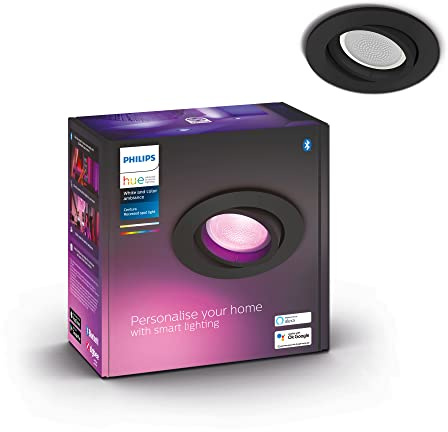 Philips Hue White & Color Ambiance Centura Einbauspot 1er Pack, schwarz 250lm, bis zu 16 Mio. Farben, dimmbar, steuerbar via App, kompatibel mit Amazon Alexa (Echo, Echo Dot), alte Generation
