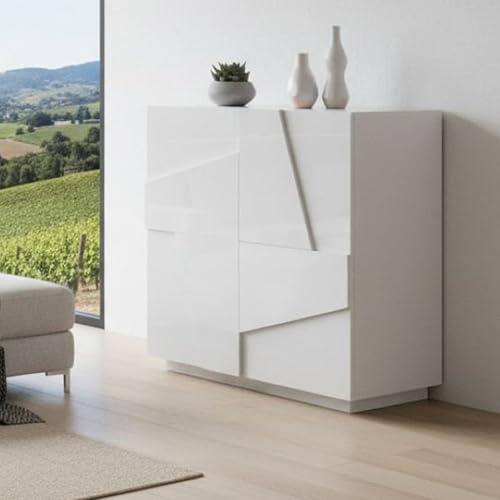 Dmora - Buffet Raoul, Buffet de cuisine avec 2 portes, Buffet de salon, 100% Made in Italy, 81x44h86 cm, Blanc brillant
