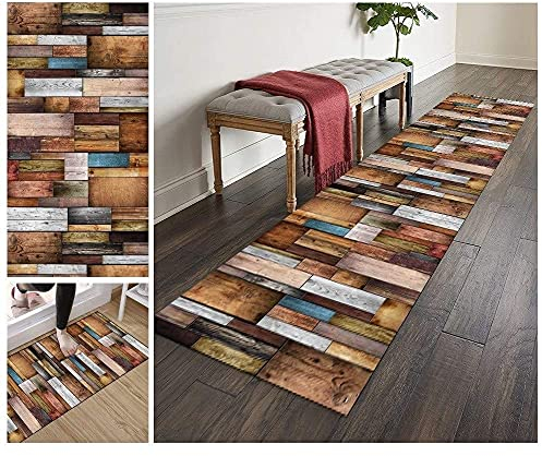 ZVEZVI Teppich Läufer Flur Küche rutschfest Waschbar Holzbrettmuster 40x60cm Bunter Modern rutschfest Waschbar Vintage Kücheläufer Teppichläufer Polyester Meterware Anpassbar