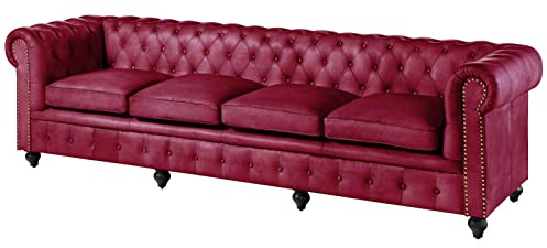 MASSIVMOEBEL24.DE Sofa 4-Sitzer rot Chesterfield #404 | 274x82x75 cm (BxTxH) 77 kg Klassisch montiert