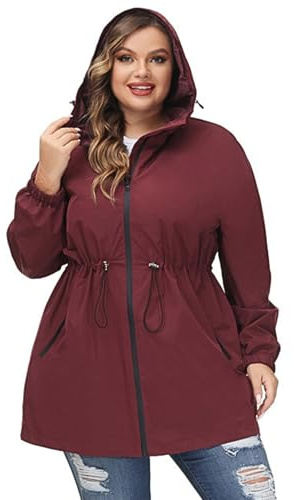 Hanna Nikole Women's Plus Size Hooded Raincoat Outdoor Jacket Waterproof Windbreaker