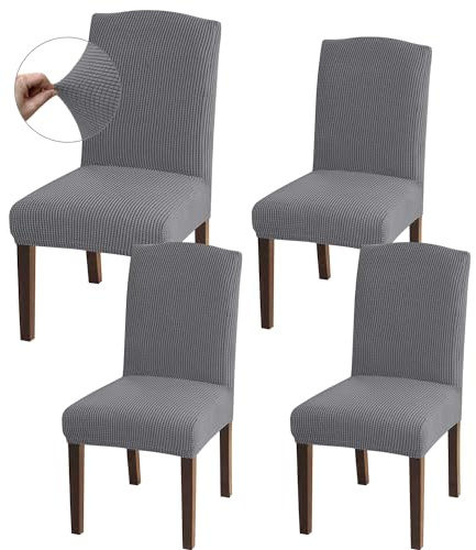 Granbest High Stretch Dining Chair Slipcovers, Universal Fit Jacquard Parson Dining Chair Covers, Removable Chair Protectors for Dining Room, Kitchen, Restaurant and Hotel (Set of 4, Light Grey)