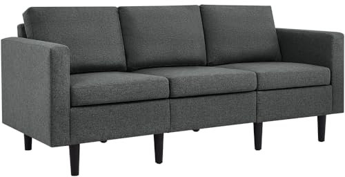 Yaheetech 3 Seater Modern Fabric Sofa Couch with Solid Construction, Upholstered Sofa Settee for Compact Spaces, Sectional Lounge for Living Room, Guest Room, Bedroom, Office, Grey