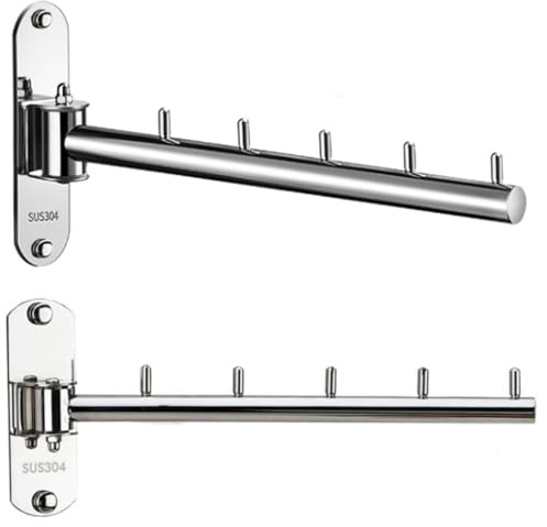 Appendiabiti con braccio oscillante, montaggio a parete, per lavanderia, salvaspazio, ganci appendiabiti per stendibiancheria, in acciaio inox, confezione da 2 (argento)