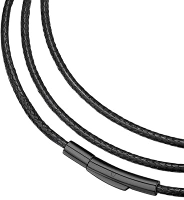 FaithHeart 2mm Black Leather Cord Chain Necklace for Men with Stainless Steel Clasp Birthday Gift for Dad Brother