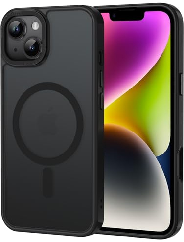 XTCASE für iPhone 15 Hülle Magnetisch kompatibel mit Magsafe, Matt Transluzente Handyhülle für iPhone 15 Kratzfeste PC Rückseite + TPU Bumper - Schwarz