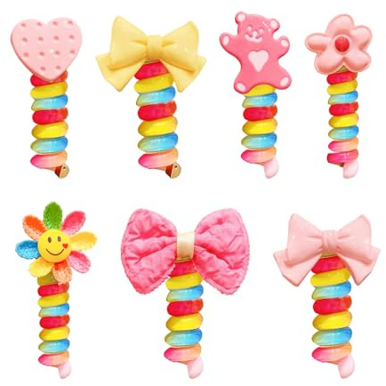 MEMOFYND 7 Stück Bunte Haargummis, Telefonkabel-Haargummis, Spiral-Haargummis Für Kinder, Kunststoff-Haargummis, Pferdeschwanzhalter, Elastische Locken-Haargummis, Süße Haargummis Für Mädchen