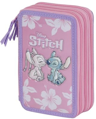 Lilo und Stitch Pink-Gefülltes Dreifach-Federmäppchen, Rosa, 14 x 21 cm