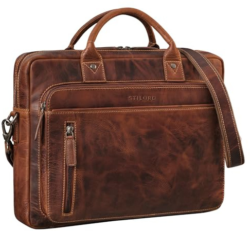 STILORD Ledertasche für Herren & Damen braun - Aktentasche mit 14 Zoll Laptopfach - Business-Tasche für Office, Uni & Büro - Umhängetasche 'Syd'