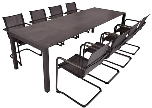 Lomadox Tischgruppe 9-TLG. in anthrazit mit Freischwinger Gartenstühlen