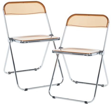 [en.casa] Klappstuhl Pornainen 2er Set Stuhl klappbar Esszimmerstühle 74 x 46 x 47 cm Schreibtischstuhl Belastbarkeit 120 kg Küchenstühle Metallgestell Orange, transparent