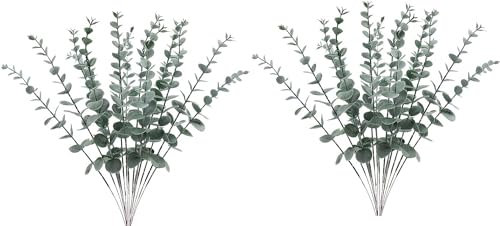 OSQI Pianta di eucalipto, 24 pezzi di foglie artificiali di eucalipto, per decorazione da tavolo, per balcone, doccia, fiori secchi (38 cm)
