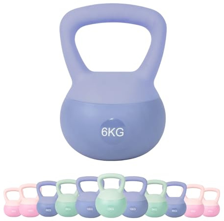 JINPALAY Pesa Rusa, 2-12KG PVC Soft Kettlebell, Rellena de Fina Arena de Acero, Mango Ancho Antideslizante, Diseño Contemporáneo, Pesa Kettlebell para Ejercicios en Casa y Gimnasio (azure 6KG)