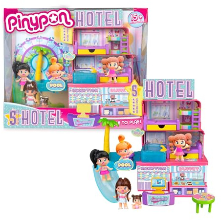 Pinypon - 5-stjärnigt hotell, 2-stjärnigt hotell, hotelltillbehör ingår, hotell bestående av en reception, buffé, familjerum och svit, barn +4 år, berömd (PNY74000)