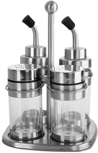 4pcs Oil Vinegar Dispenser Salt Pepper Shaker Set with Storage Stand, Glass Salt and Pepper Shakers Olive Oil Vinegar Cruets for Home Kitchen