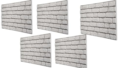 Turkish Zone 3D Wandpaneel 5 Pack 2,5 qm 26,91sq.ft- Boden bis zur Decke Polystyrol Platte Steinoptik für Küche, Bad, Balkon, Schlafzimmer, Wohnzimmer, Küchenrückwand und Terrasse 5 Paneele (Weiß)