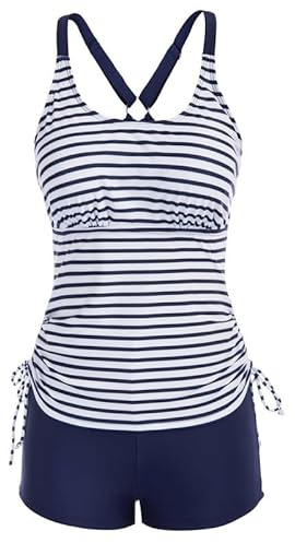 JASAMBAC Tankini Mujer Traje de Baño de Dos Piezas Reductora de Abdomen Parte Superior de Tankini y Shorts de Baño de Cintura Alta Cómodo Moda de Baño con Tirantes Ajustables Deportivo Moda Playa, XL