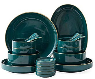 ZYLHGIKBAD Juego de vajilla de 26 Piezas de Porcelana Verde Oscuro Juego de vajilla de Cocina y Comedor Servicio Combinado para 6