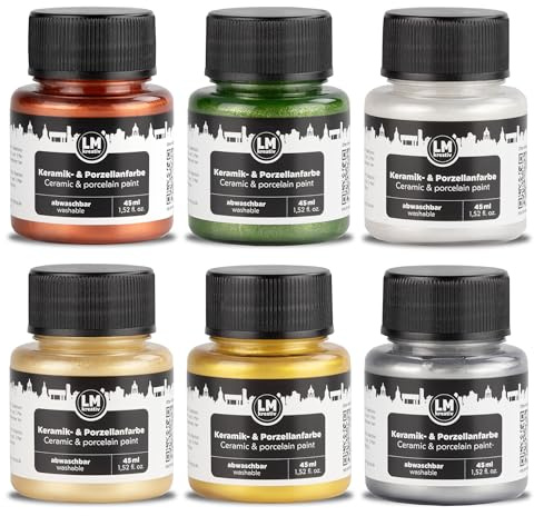 LM-Kreativ Lot de 6 peintures pour porcelaine - 45 ml - Passe au lave-vaisselle - Peinture pour verre et céramique - Idéal pour peindre des tasses et céramique