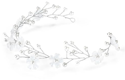 Serre-tête pour fille de fleurs - Bandeau de mariage - Fleur blanche - Bijou de cheveux pour mariée - Accessoire de bijoux de cheveux - Argenté