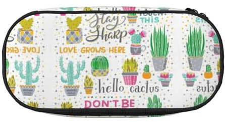HJLUUFT Estuche de lápices con diseño de cactus suculento, estuche de lápices para oficina, universidad, escuela, uso diario, Negro , talla única, Lindo