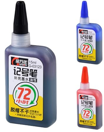 Marker-Nachfülltinte, 3x 15 Ml Schwarz Nachfülltinte Permanentmarker, Permanent Nachfülltinte Markertinte, Wasserfestes Zubehör Für Mehrfarbige Marker Auf Ölbasis (Schwarz)