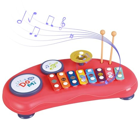 Multifunktionales 2-in-1-Xylophon-Schlagzeug-Set mit 8-Ton-Tasten, Klatschtrommeln und Becken für Musikbegeisterte