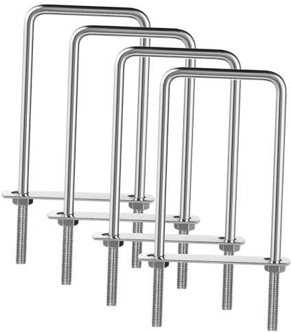 Lurrose 4pcs 304 Stainless Steel Square u Bolts Clamps for Metal Working Plumbers Strap Fixing Brackets M8x70x180mm Sturdy Metal Clamp Set for Automobiles Trailer and Boat