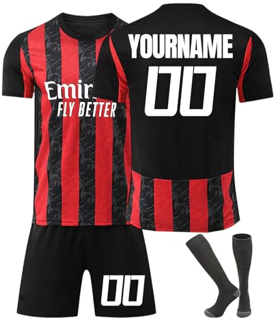 Genérico Camiseta Fútbol Milan Personalizadas para Hombres y Niño, equipación Fútbol DIY Nombre y Número con Conjunto Top Pantalón Corto y Calcetines Regalo de Fútbol