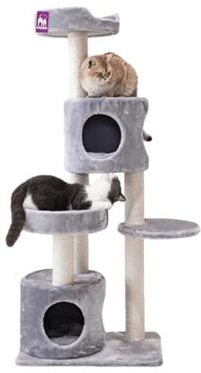 Petrebels Kratzbaum Residence 147 cm hoch, mit Schlafhöhlen, Für kleine und mittelgroße Katzen, Farbe Grau