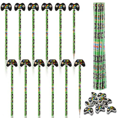 Humyoun 32 Pcs Video Game Pencil Bulk with Eraser | Party Favors Gifts, Gamer Controllers Pen, Goodie Bag Fillers, Theme Stationery Set, School Prizes, Office School Supplies